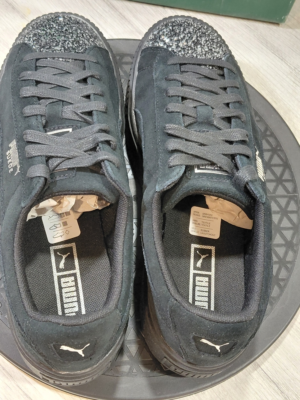 NEW PUMA Womens Suede Platform Crushed Gem Black Sneakers with Glitter Toe W10 - Picture 8 of 13